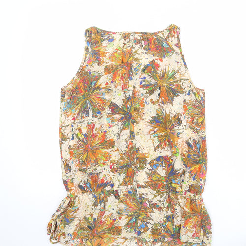 Topshop Womens Multicoloured Geometric Silk Basic Tank Size 8 Boat Neck