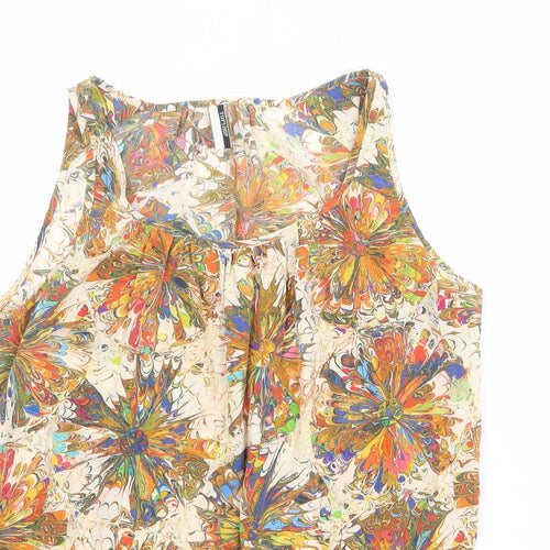 Topshop Womens Multicoloured Geometric Silk Basic Tank Size 8 Boat Neck