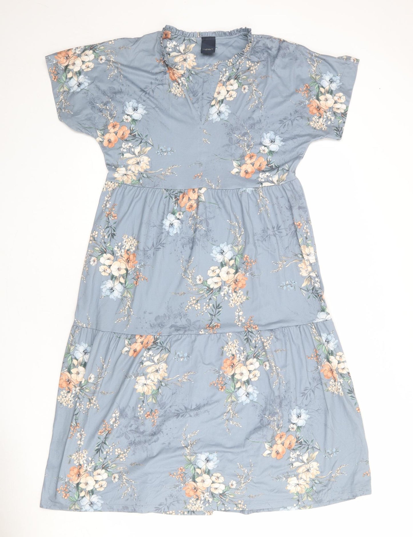 Luxzuz Womens Blue Floral Polyester A-Line Size 12 V-Neck Pullover