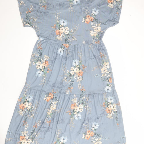 Luxzuz Womens Blue Floral Polyester A-Line Size 12 V-Neck Pullover