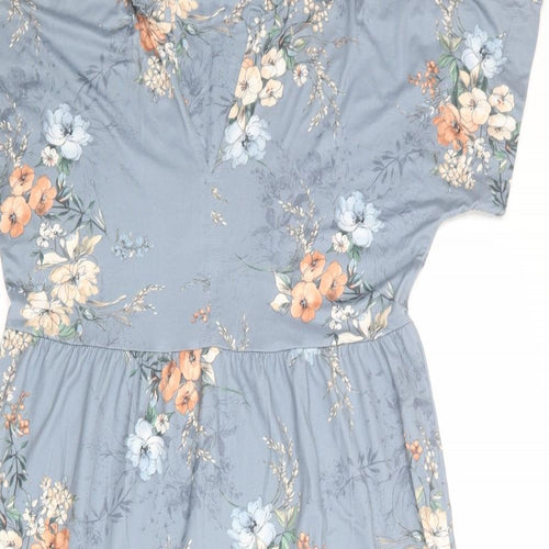 Luxzuz Womens Blue Floral Polyester A-Line Size 12 V-Neck Pullover
