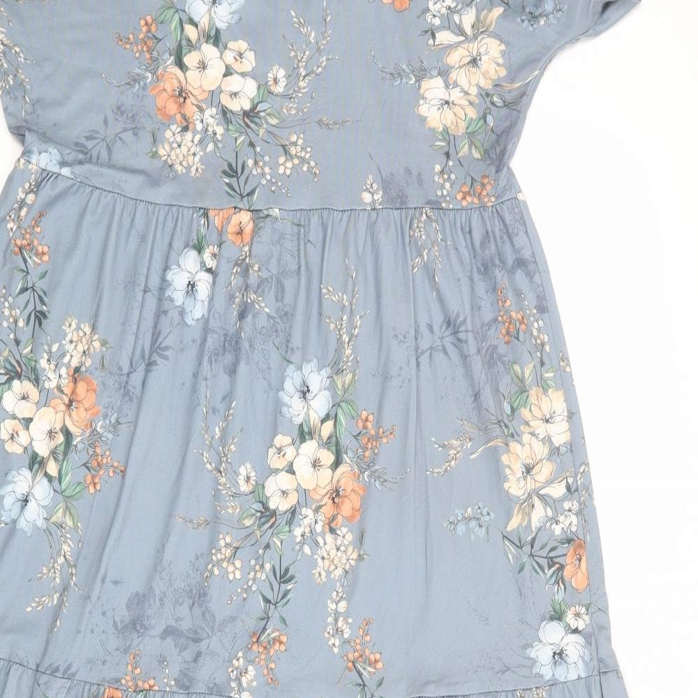 Luxzuz Womens Blue Floral Polyester A-Line Size 12 V-Neck Pullover