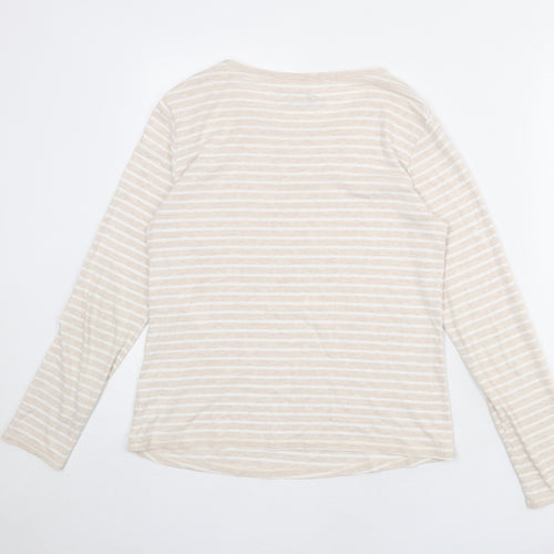 BHS Womens Beige Striped Cotton Basic T-Shirt Size 14 Round Neck