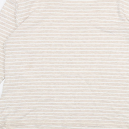 BHS Womens Beige Striped Cotton Basic T-Shirt Size 14 Round Neck