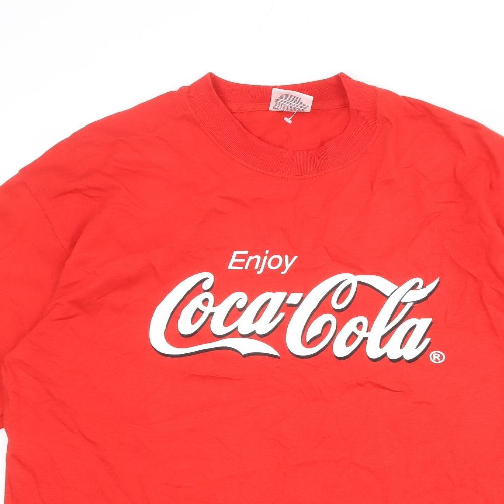 Coca-Cola Mens Red Cotton T-Shirt Size L Round Neck