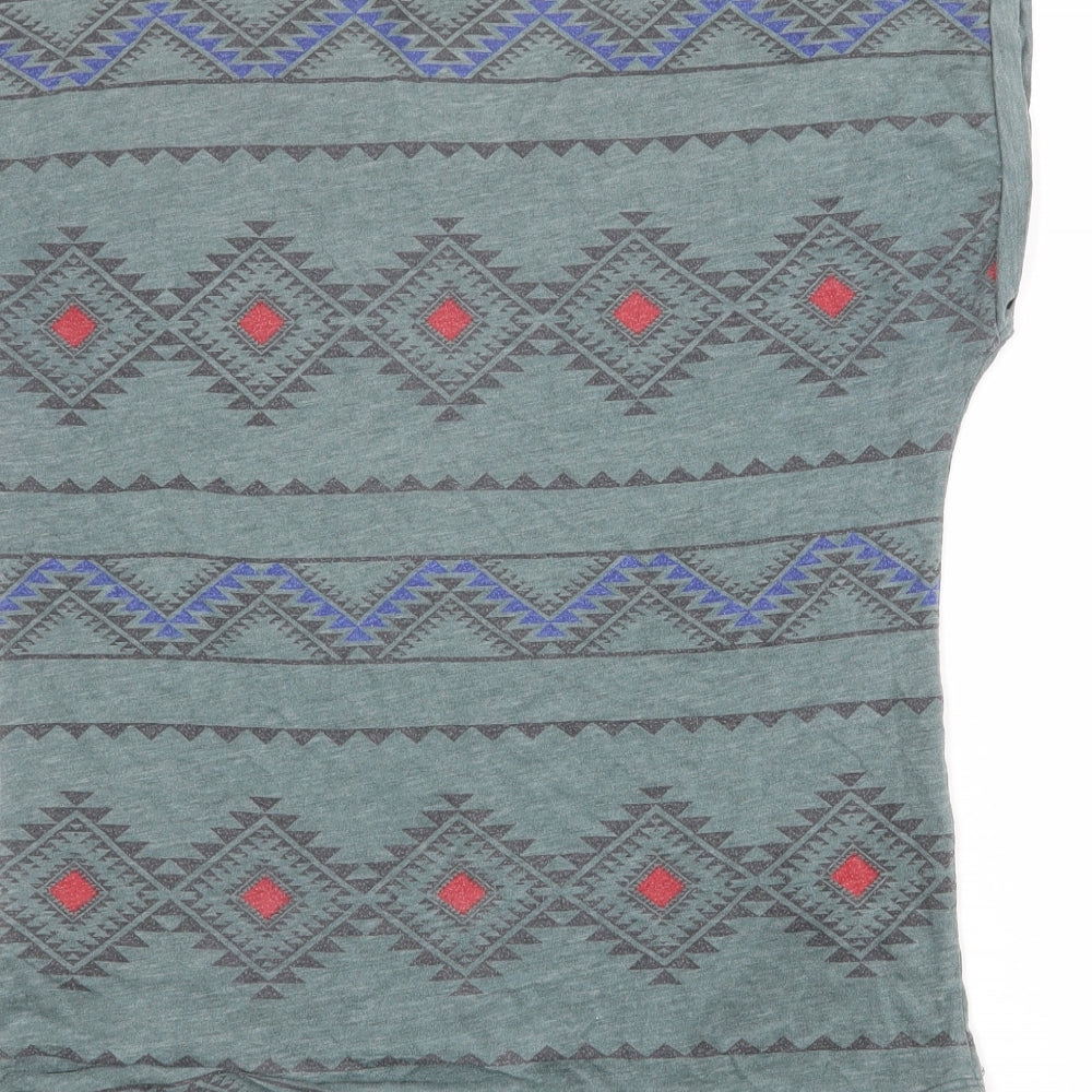 Truly Madly Deeply Womens Green Geometric Polyester Basic T-Shirt Size S Round Neck