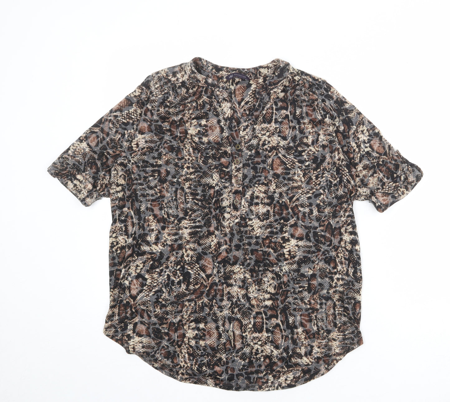 Marks and Spencer Womens Multicoloured Geometric Polyester Basic T-Shirt Size 12 V-Neck