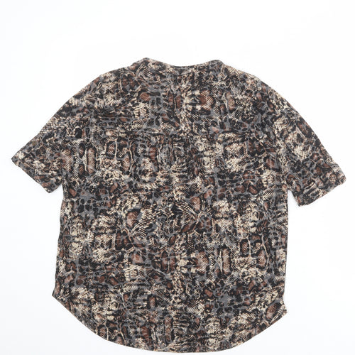 Marks and Spencer Womens Multicoloured Geometric Polyester Basic T-Shirt Size 12 V-Neck