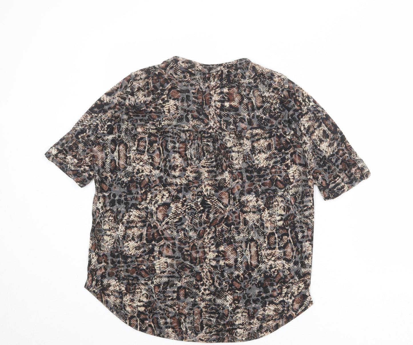 Marks and Spencer Womens Multicoloured Geometric Polyester Basic T-Shirt Size 12 V-Neck