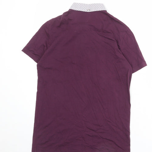 Guide London Mens Purple 100% Cotton Polo Size S Collared Button