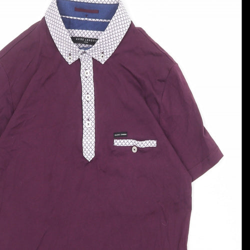 Guide London Mens Purple 100% Cotton Polo Size S Collared Button