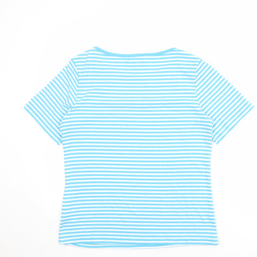 Paramour Womens Blue Striped Polyester Basic T-Shirt Size M Boat Neck