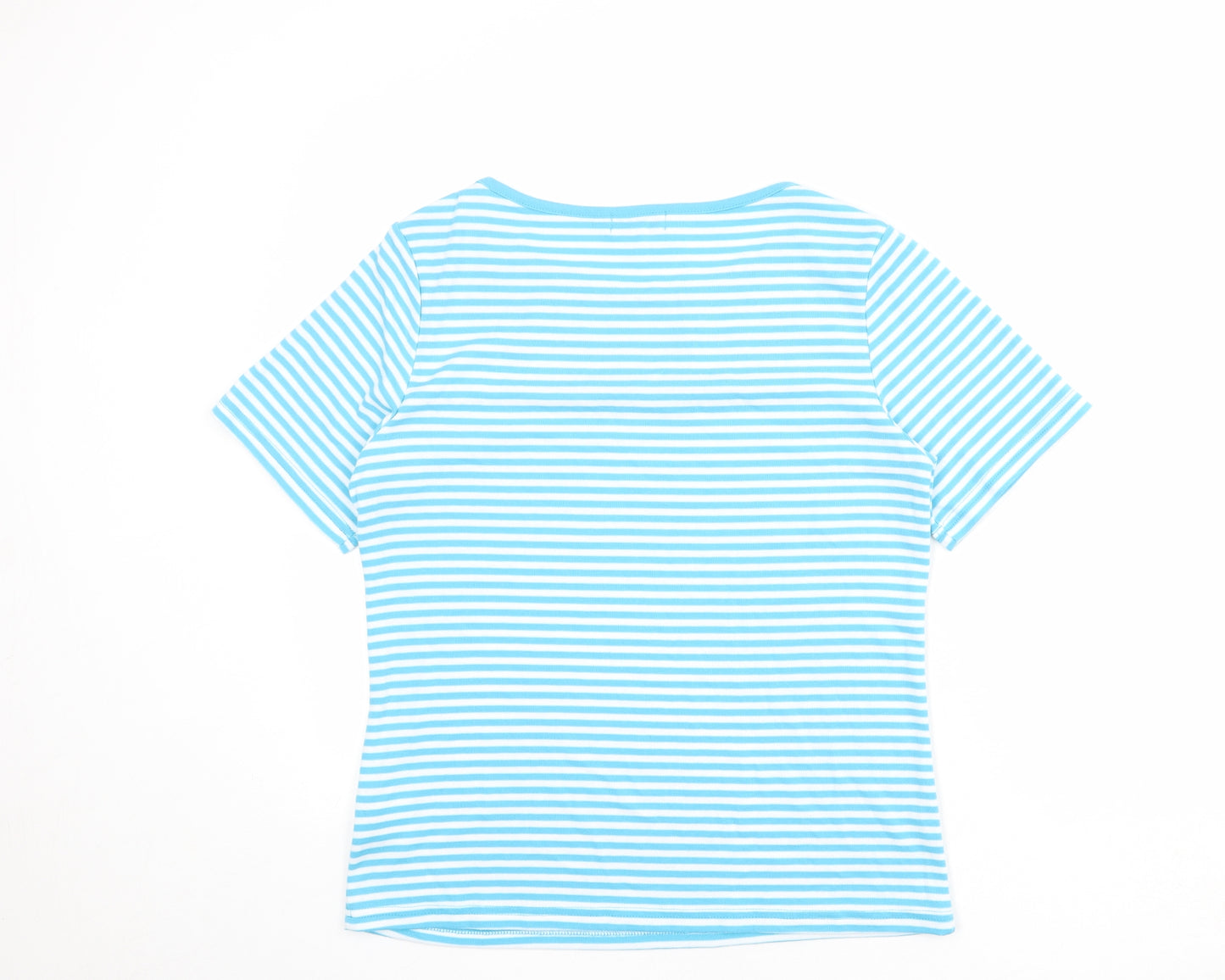 Paramour Womens Blue Striped Polyester Basic T-Shirt Size M Boat Neck