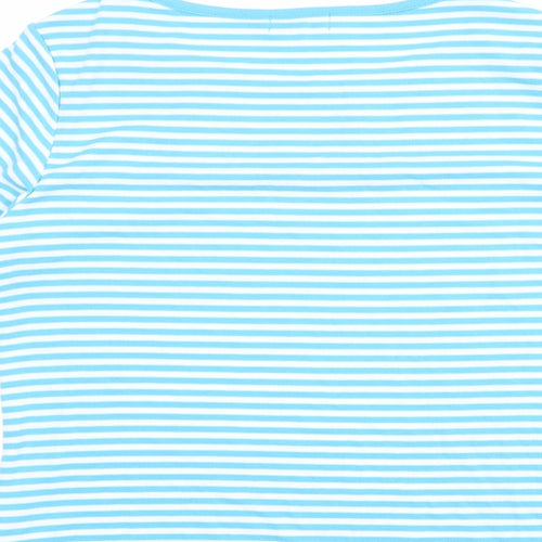 Paramour Womens Blue Striped Polyester Basic T-Shirt Size M Boat Neck