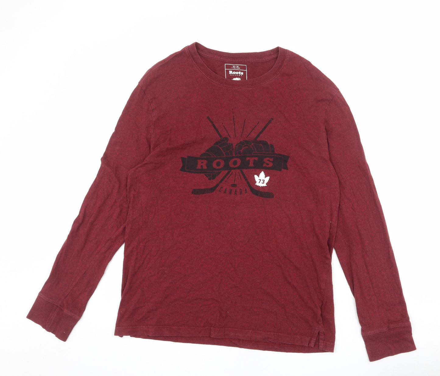 Roots Mens Red Cotton T-Shirt Size M Round Neck