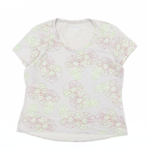 Royal Robbins Womens Grey Floral Cotton Basic T-Shirt Size XL Round Neck