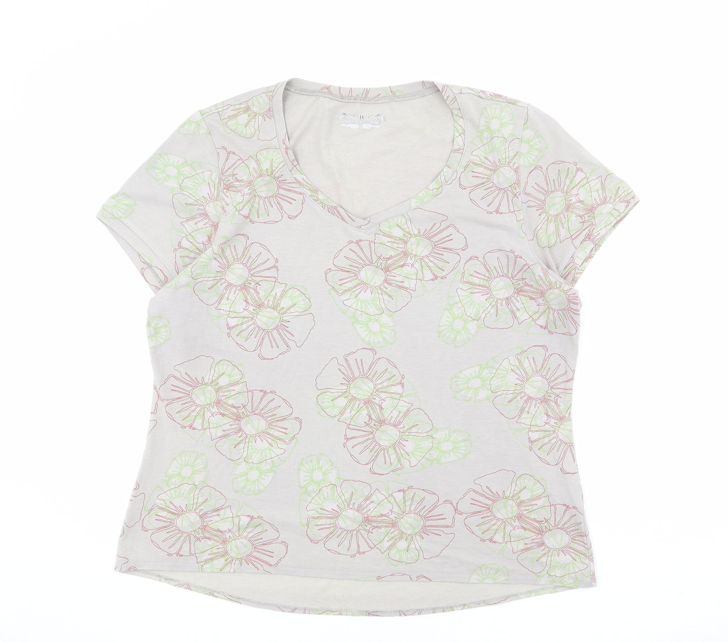 Royal Robbins Womens Grey Floral Cotton Basic T-Shirt Size XL Round Neck