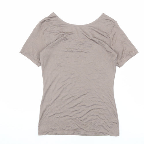 Uniqlo Womens Brown Polyester Basic T-Shirt Size S Boat Neck