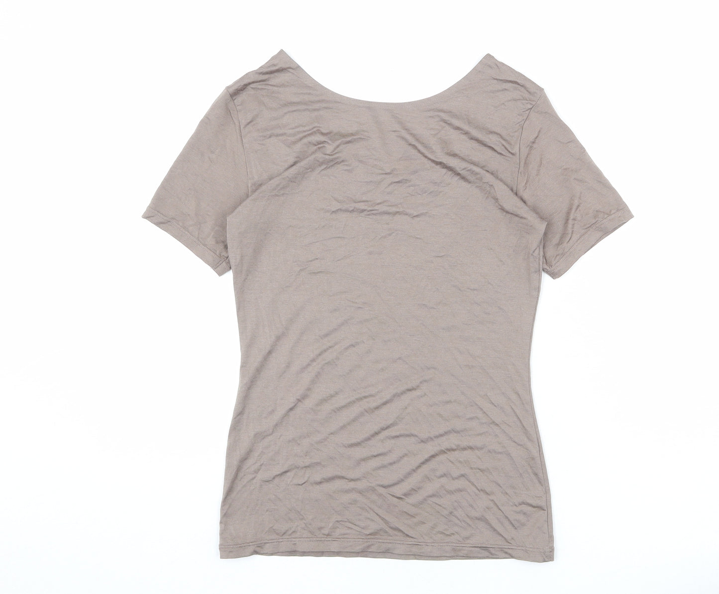 Uniqlo Womens Brown Polyester Basic T-Shirt Size S Boat Neck