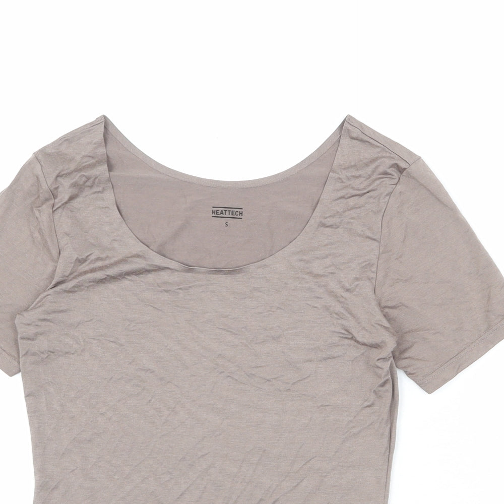 Uniqlo Womens Brown Polyester Basic T-Shirt Size S Boat Neck