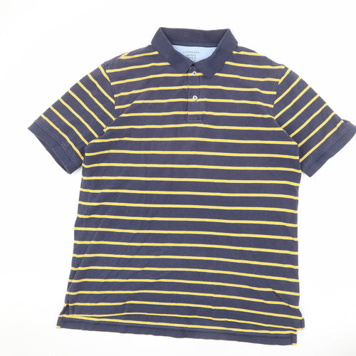 Lands' End Mens Blue Striped 100% Cotton Polo Size L Collared Button