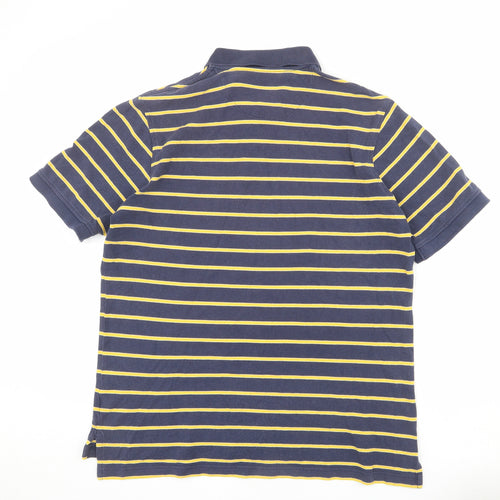 Lands' End Mens Blue Striped 100% Cotton Polo Size L Collared Button