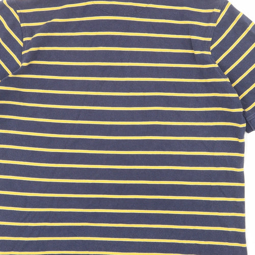 Lands' End Mens Blue Striped 100% Cotton Polo Size L Collared Button