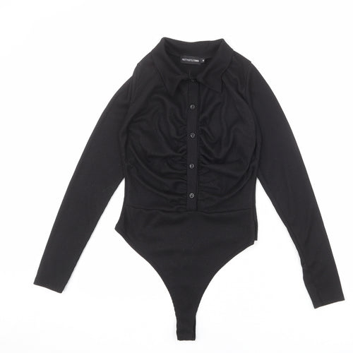 PRETTYLITTLETHING Womens Black Polyester Bodysuit One-Piece Size M Snap