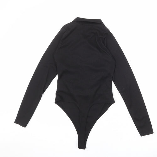 PRETTYLITTLETHING Womens Black Polyester Bodysuit One-Piece Size M Snap
