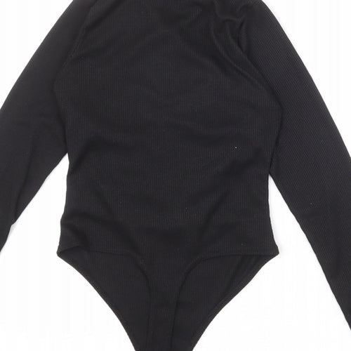PRETTYLITTLETHING Womens Black Polyester Bodysuit One-Piece Size M Snap