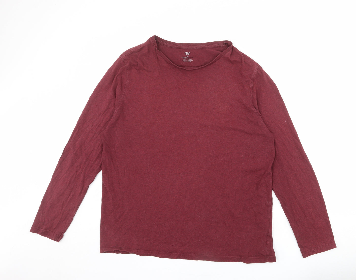 Marks and Spencer Mens Red Cotton T-Shirt Size XL Round Neck
