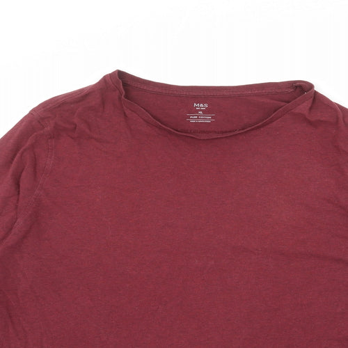 Marks and Spencer Mens Red Cotton T-Shirt Size XL Round Neck