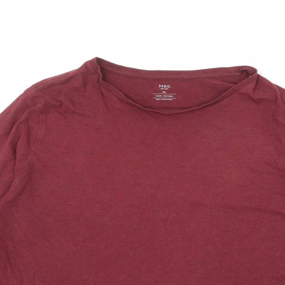 Marks and Spencer Mens Red Cotton T-Shirt Size XL Round Neck