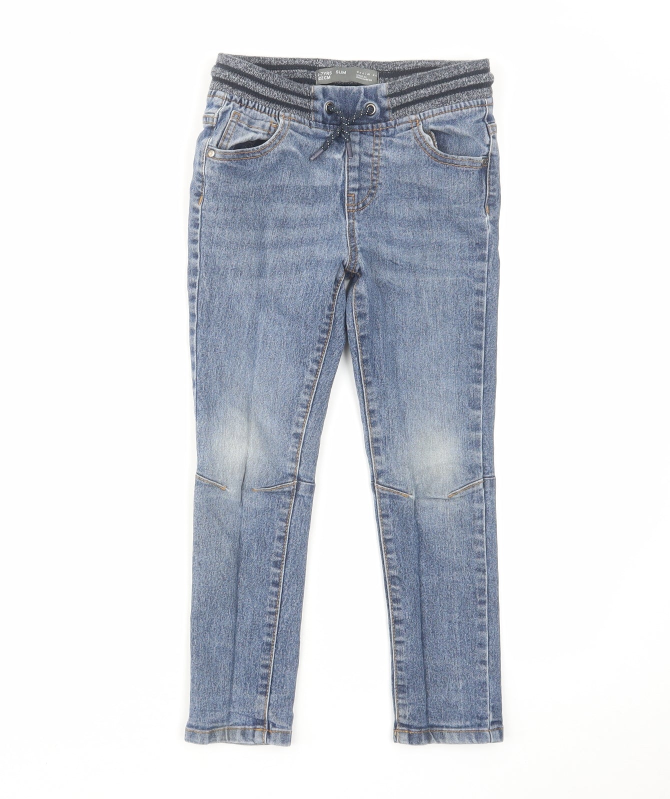 Denim & Co. Boys Blue Cotton Skinny Jeans Size 6-7 Years Slim Drawstring