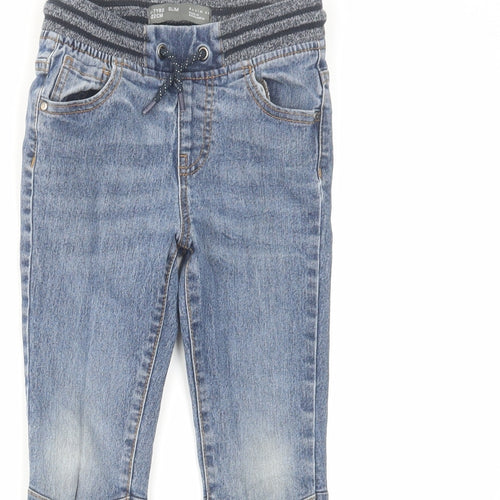 Denim & Co. Boys Blue Cotton Skinny Jeans Size 6-7 Years Slim Drawstring