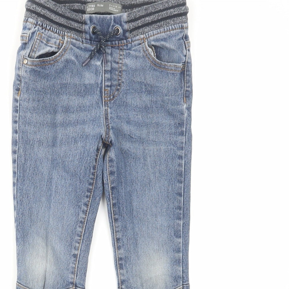 Denim & Co. Boys Blue Cotton Skinny Jeans Size 6-7 Years Slim Drawstring