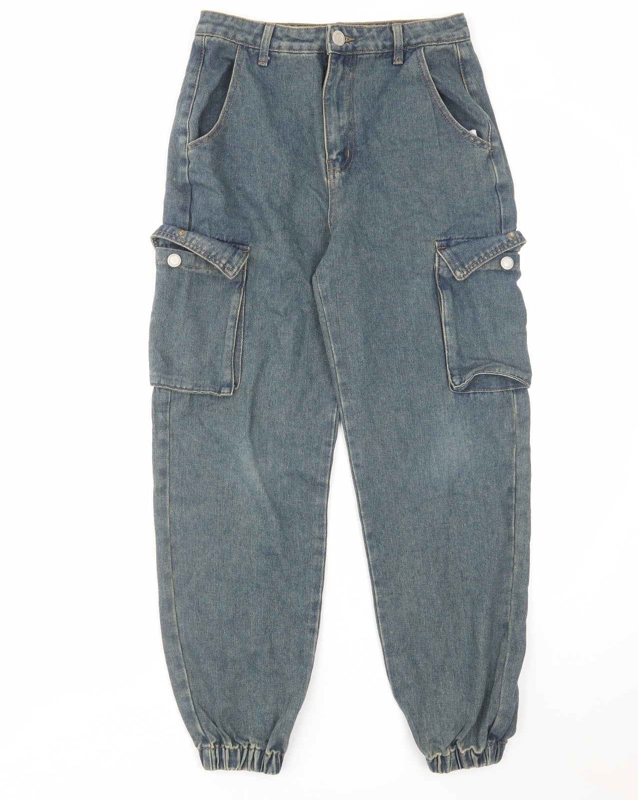Boohoo Womens Blue Cotton Wide-Leg Jeans Size 8 L27 in Regular Zip - Cargo