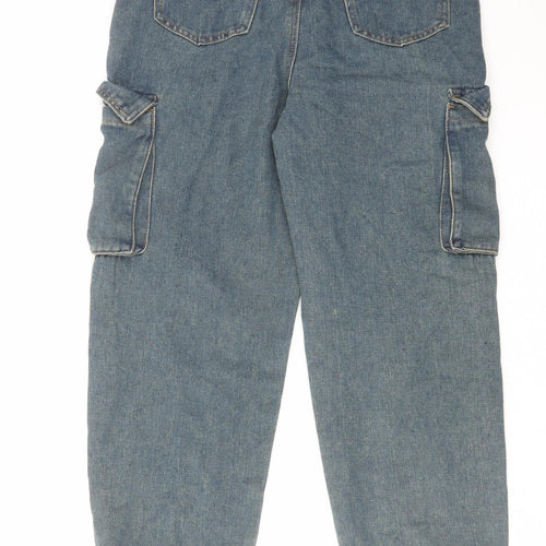 Boohoo Womens Blue Cotton Wide-Leg Jeans Size 8 L27 in Regular Zip - Cargo
