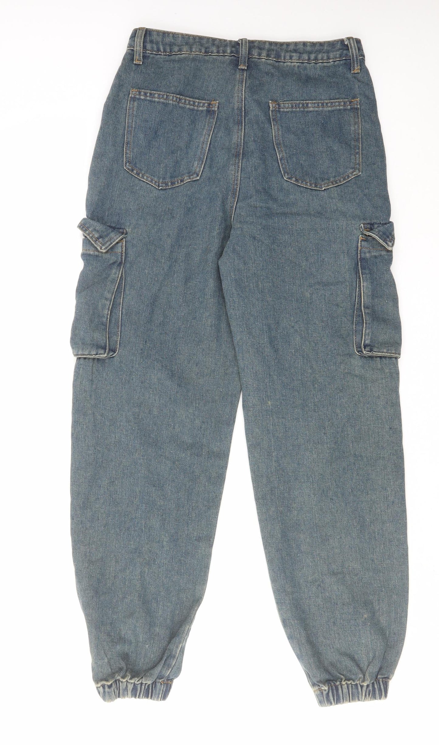 Boohoo Womens Blue Cotton Wide-Leg Jeans Size 8 L27 in Regular Zip - Cargo