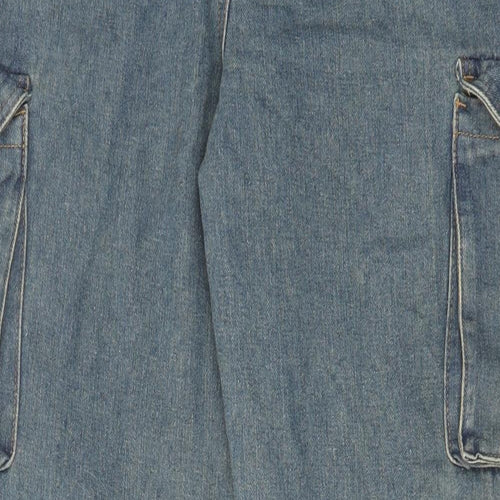 Boohoo Womens Blue Cotton Wide-Leg Jeans Size 8 L27 in Regular Zip - Cargo