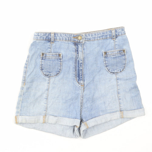 H&M Womens Blue Cotton Boyfriend Shorts Size 8 L3 in Regular Zip