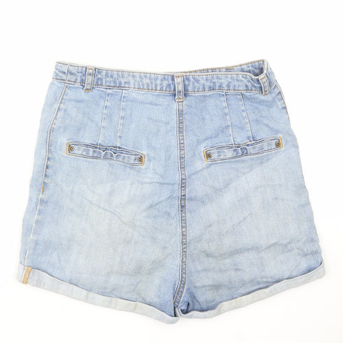 H&M Womens Blue Cotton Boyfriend Shorts Size 8 L3 in Regular Zip