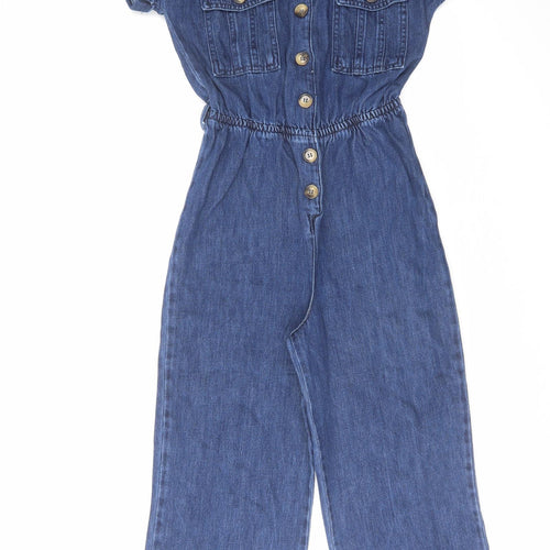New Look Womens Blue Cotton Jumpsuit One-Piece Size 6 L23 in Button