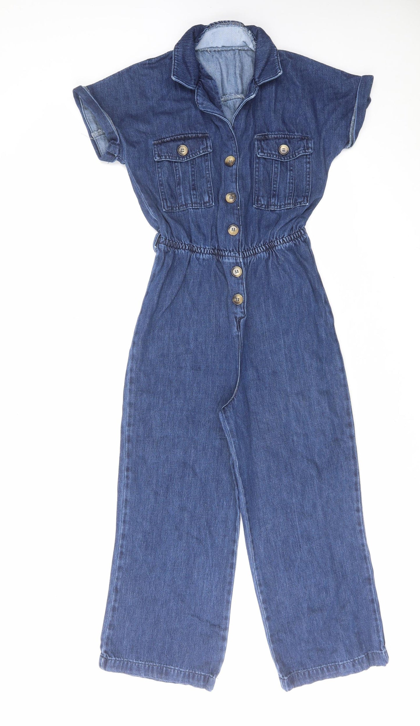 New Look Womens Blue Cotton Jumpsuit One-Piece Size 6 L23 in Button