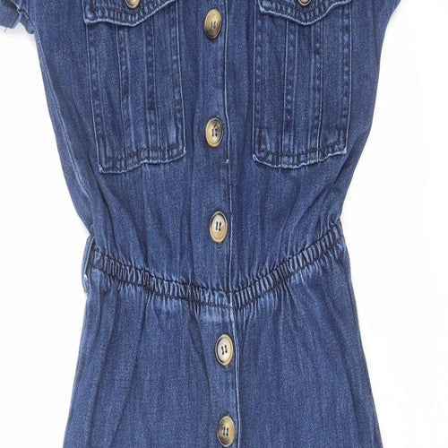 New Look Womens Blue Cotton Jumpsuit One-Piece Size 6 L23 in Button