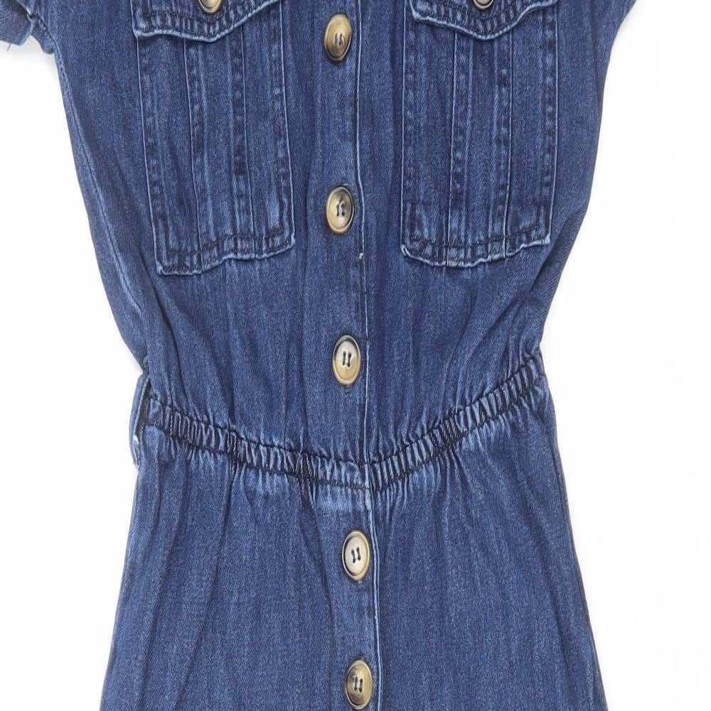New Look Womens Blue Cotton Jumpsuit One-Piece Size 6 L23 in Button