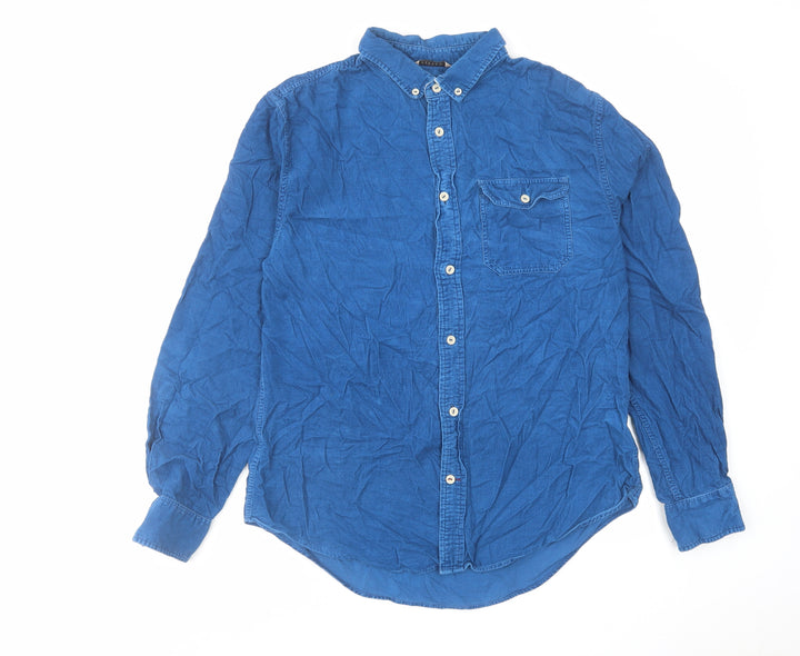 JACHS Mens Blue Cotton Button-Up Size M Collared Button