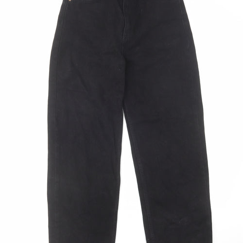 Pull&Bear Womens Black Cotton Wide-Leg Jeans Size 4 L25 in Regular Zip - Frayed Hem