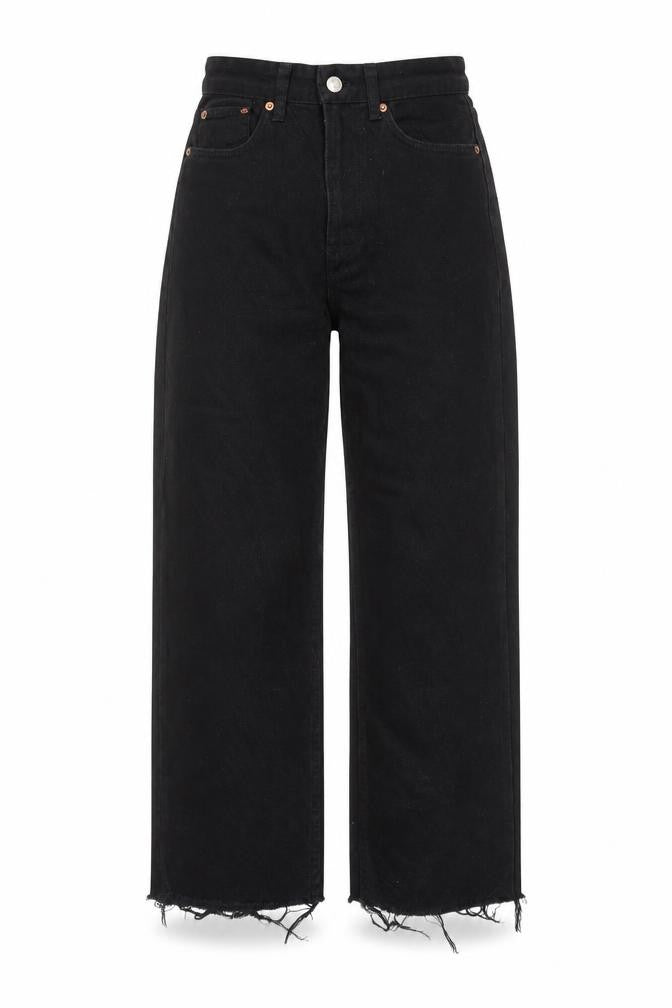 Pull&Bear Womens Black Cotton Wide-Leg Jeans Size 4 L25 in Regular Zip - Frayed Hem
