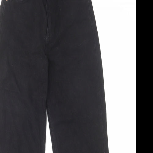 Pull&Bear Womens Black Cotton Wide-Leg Jeans Size 4 L25 in Regular Zip - Frayed Hem